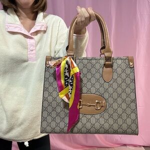 Inspired Brown Patterned Tote Bag with Tan fashion Handles